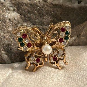 Vintage Decorated with Rhinestones Butterfly Clip